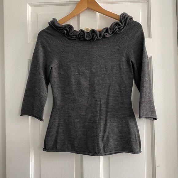 MOTH Anthropologie charcoal heather ruffle neck sweater, size XS - Picture 2 of 2